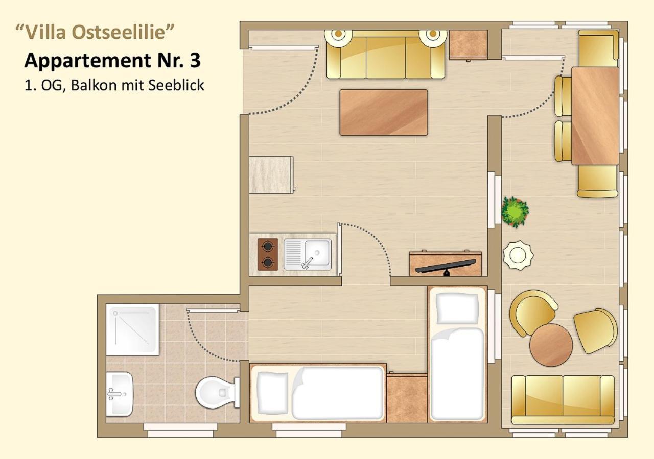 Villa Ostseelilie - Appartements Mit Balkon Und Meerblick Сасниц Стая снимка