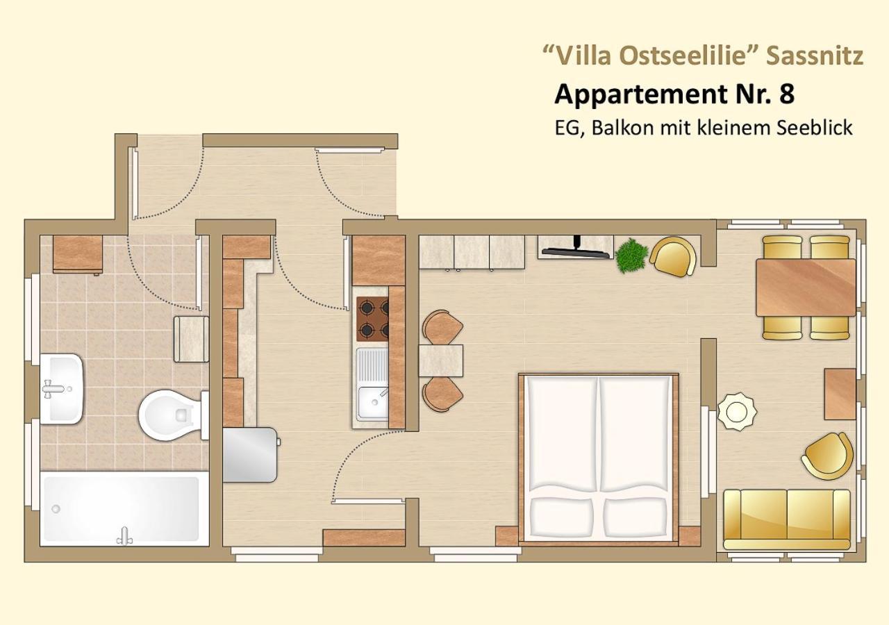 Villa Ostseelilie - Appartements Mit Balkon Und Meerblick Сасниц Стая снимка
